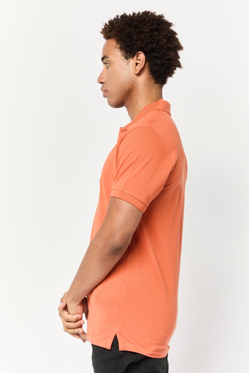 Celio Men Regular Fit Plain Short Sleeves Polo Shirt, Orange - Image 3